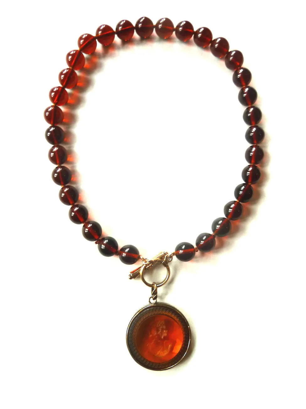 Necklace Intaglio On Faceted Glass Beads