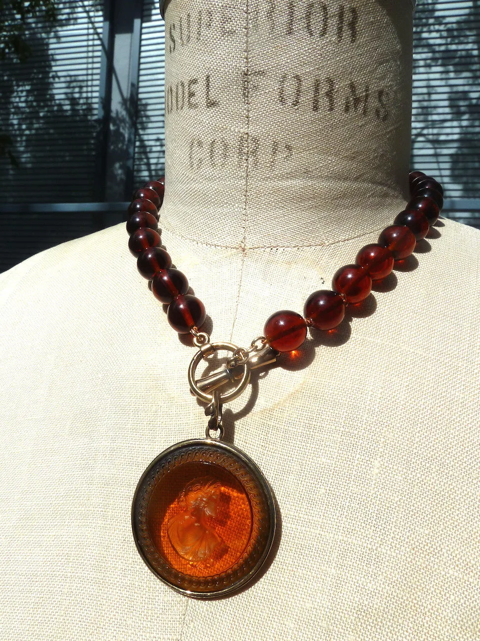 Necklace Intaglio On Faceted Glass Beads