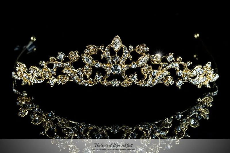 Nedda Art Deco Filigree Tiara | Gold | Swarovski Crystal