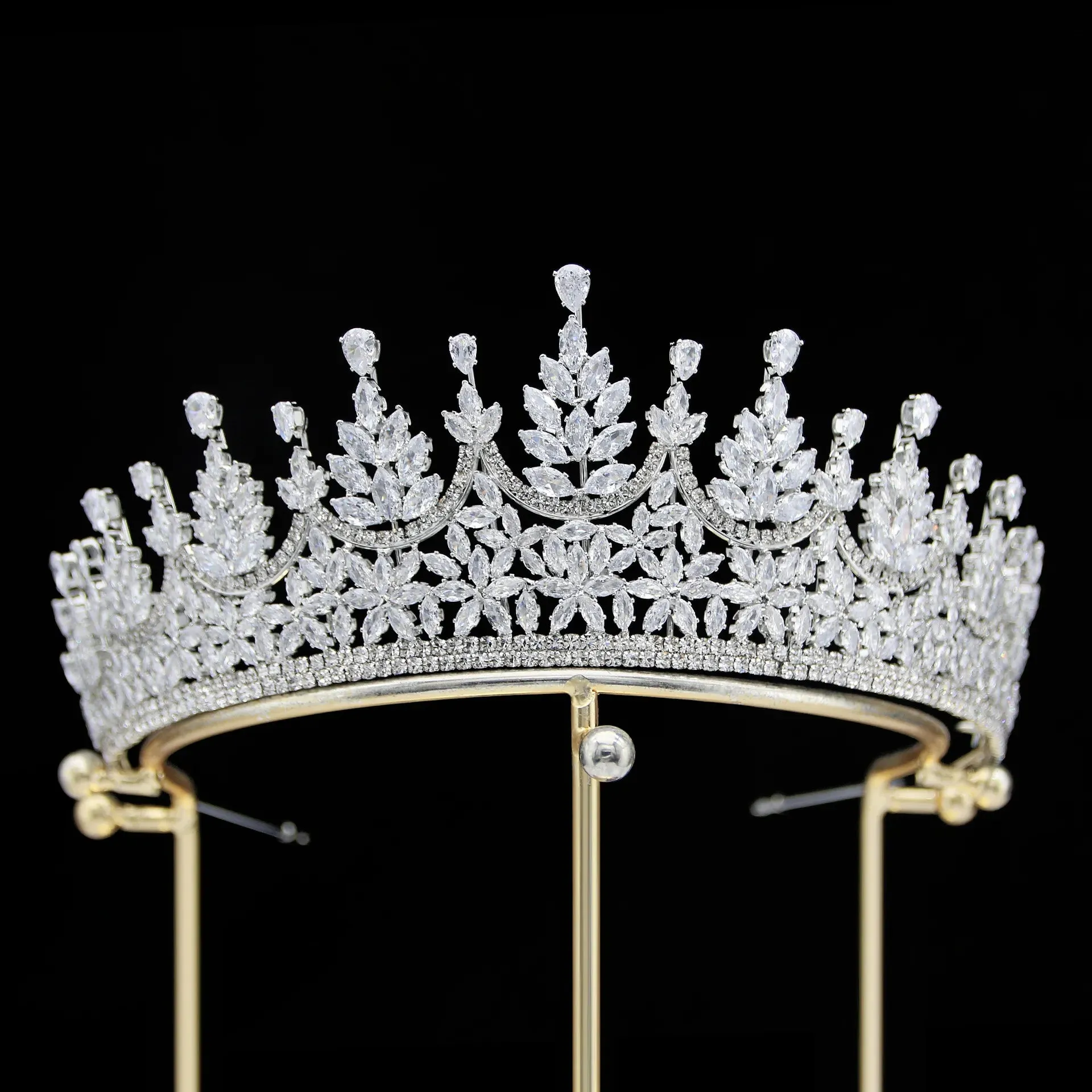 New Cubic Zircon Bride Crown Headwear Metal Electroplated Korean Style Wedding Hair Accessories GH0150