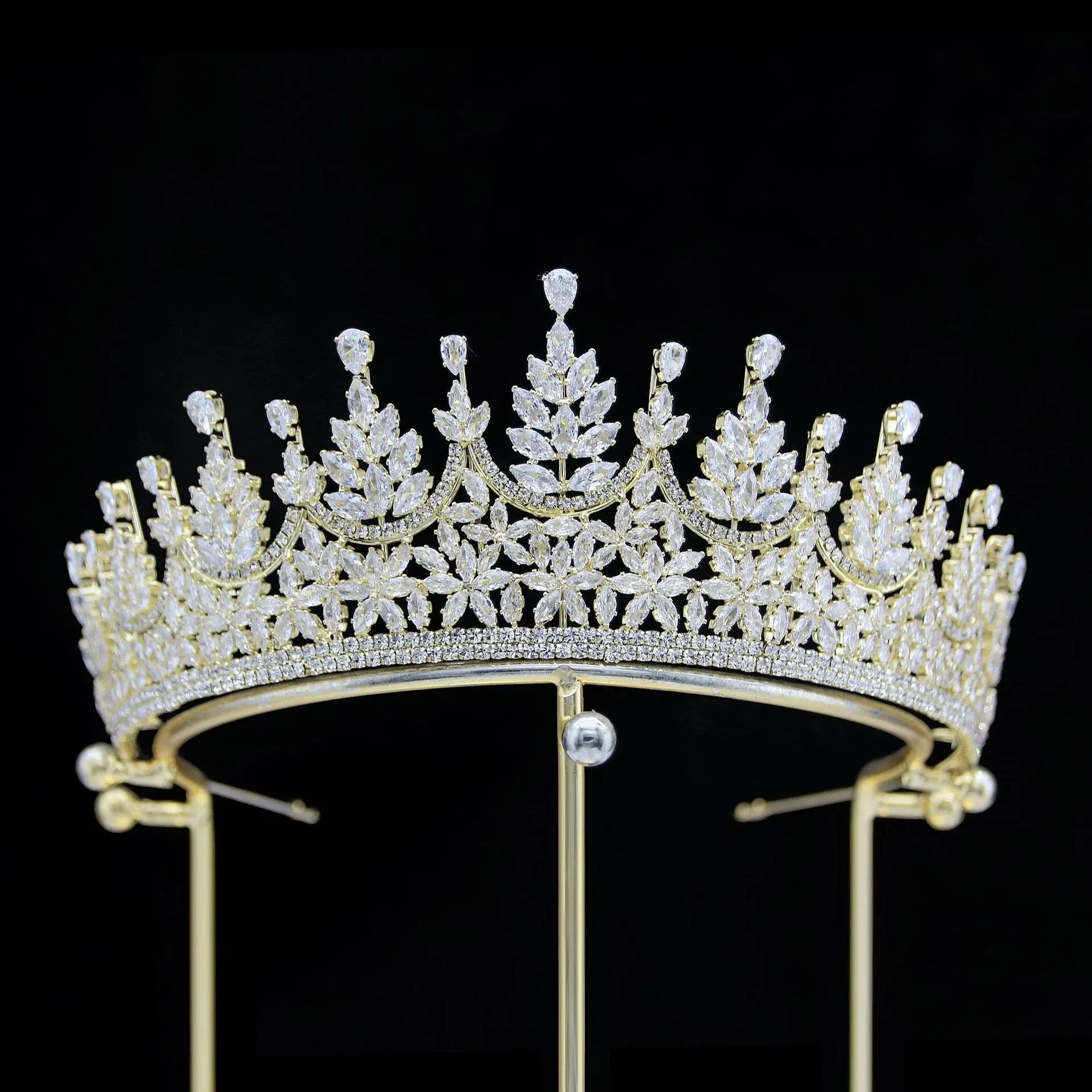 New Cubic Zircon Bride Crown Headwear Metal Electroplated Korean Style Wedding Hair Accessories GH0150