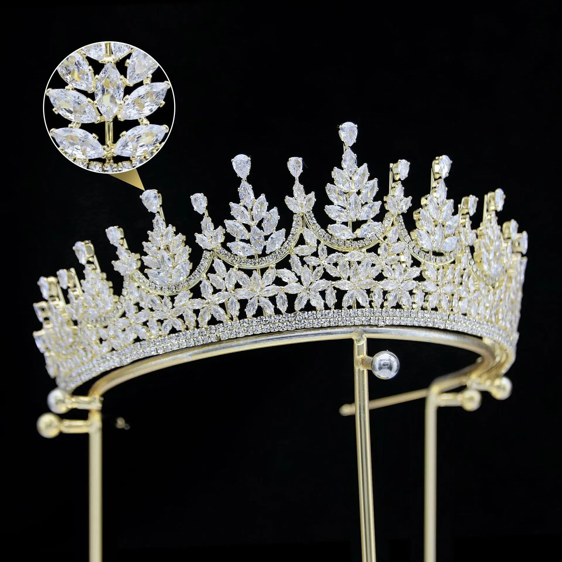 New Cubic Zircon Bride Crown Headwear Metal Electroplated Korean Style Wedding Hair Accessories GH0150