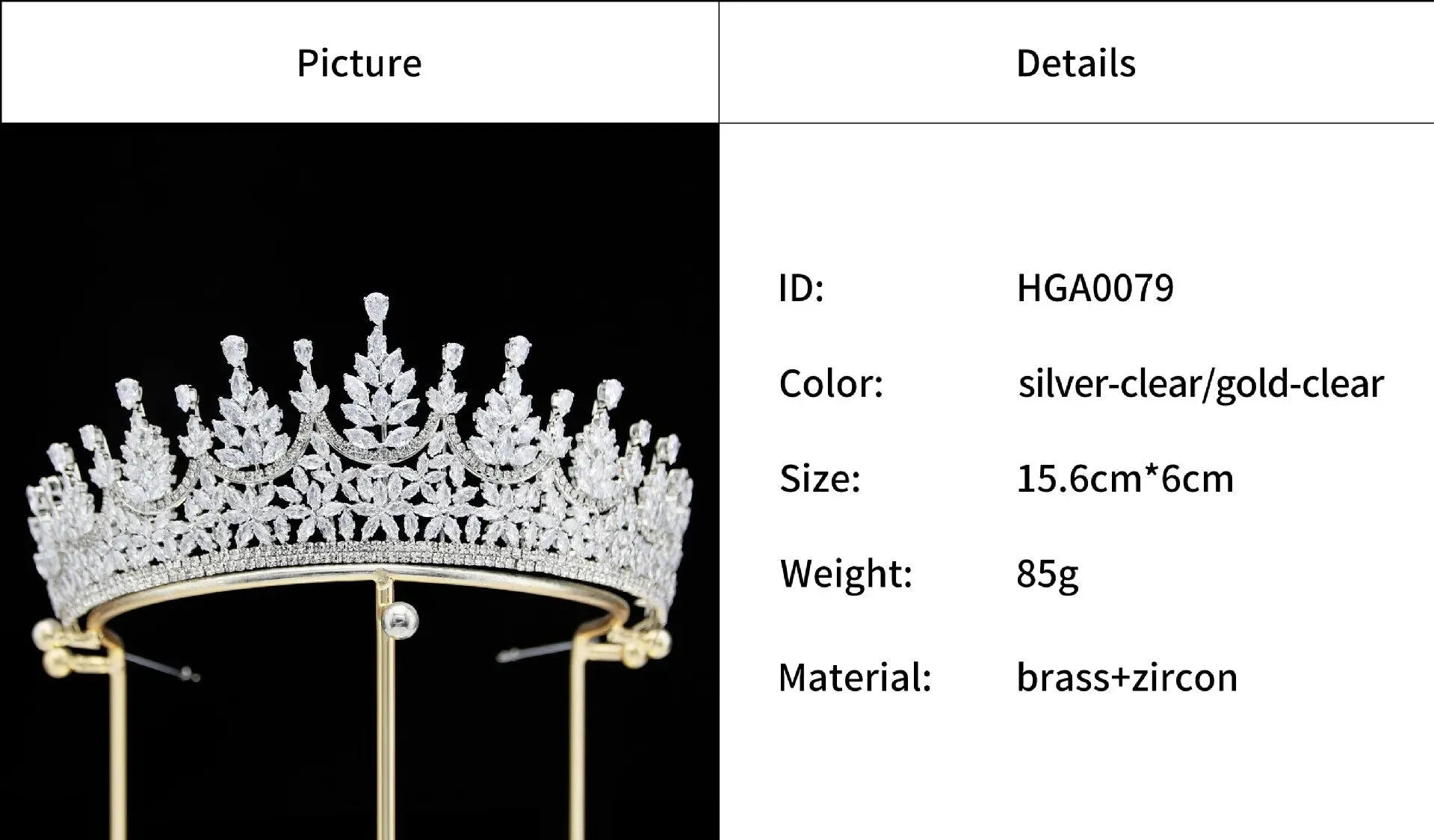 New Cubic Zircon Bride Crown Headwear Metal Electroplated Korean Style Wedding Hair Accessories GH0150