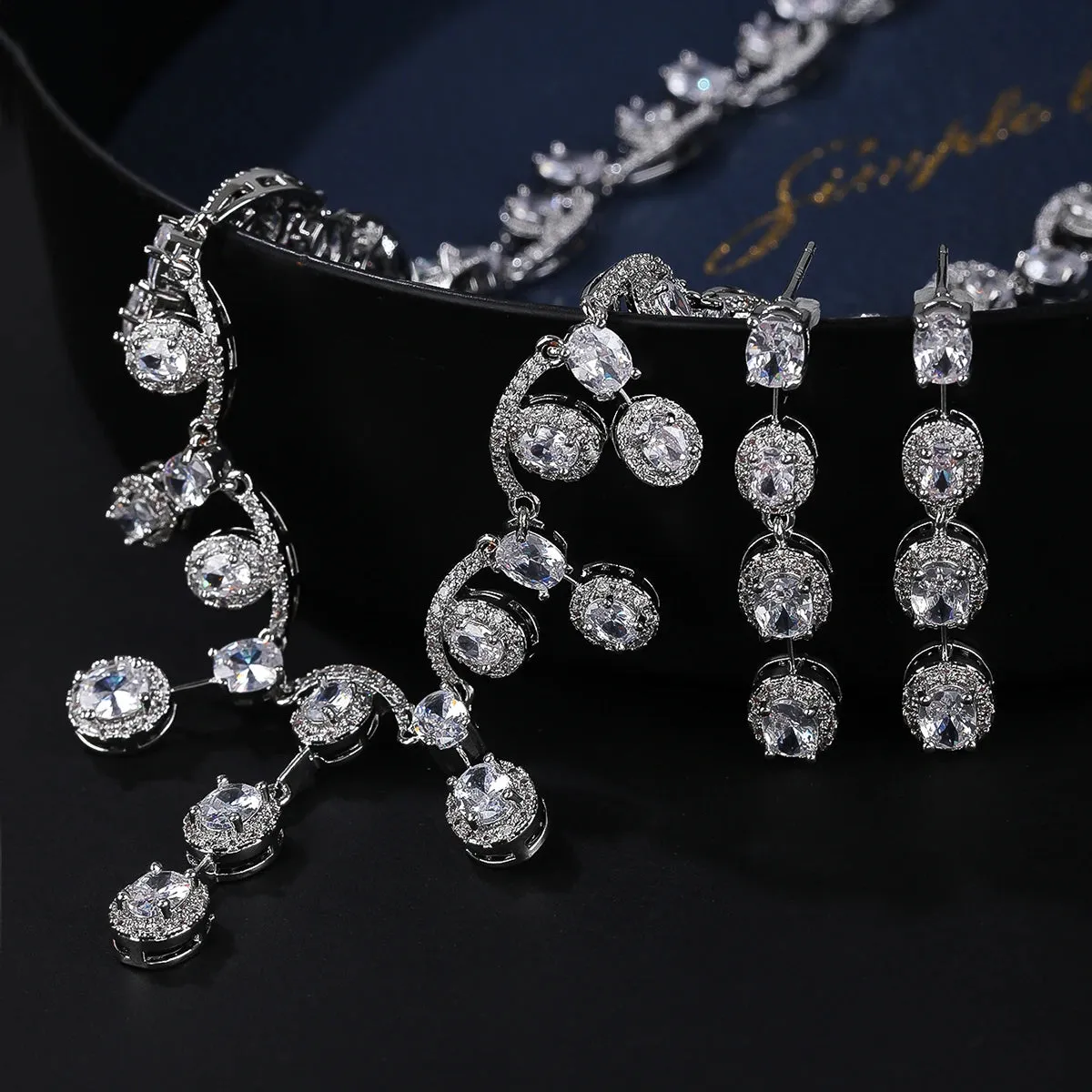 New Design Simple 3A Zircon Drop Shape Women High Quality Party  Wedding Necklace Earring Jewelry Set CN10606