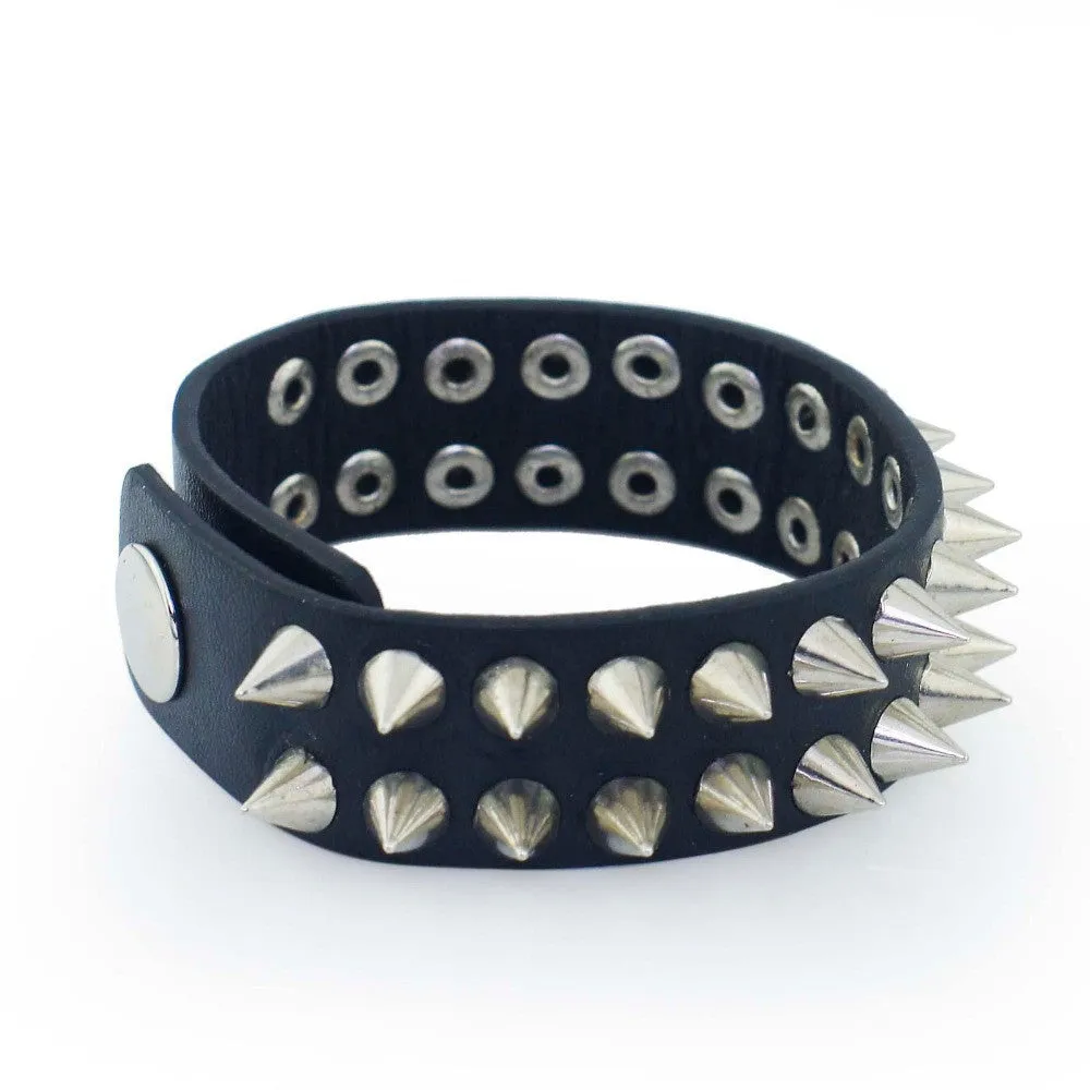 New Gothic Delicate Cuspidal Spikes Rivet Cone Stud Cuff Black Leather bracelets & bangles Punk Bracelet for women men jewelry