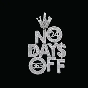 No Days OFF Crown Bail Iced Out Letter Diamond Pendant Necklace