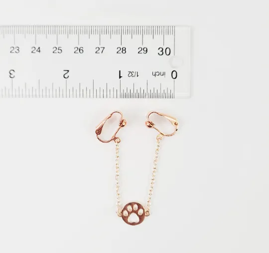 Non Piercing BDSM Pet Play Rose Gold Paw Print Labia Chain Dangle.