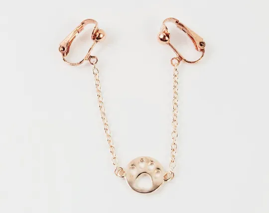 Non Piercing BDSM Pet Play Rose Gold Paw Print Labia Chain Dangle.