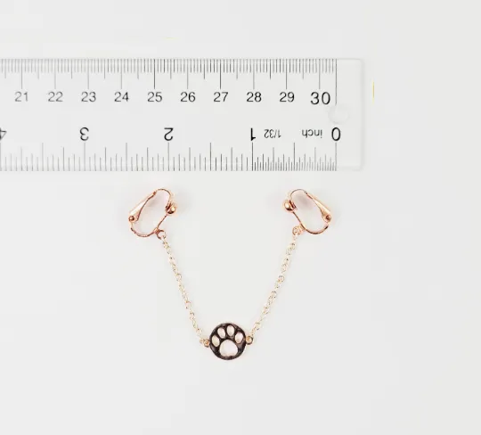 Non Piercing BDSM Pet Play Rose Gold Paw Print Labia Chain Dangle.