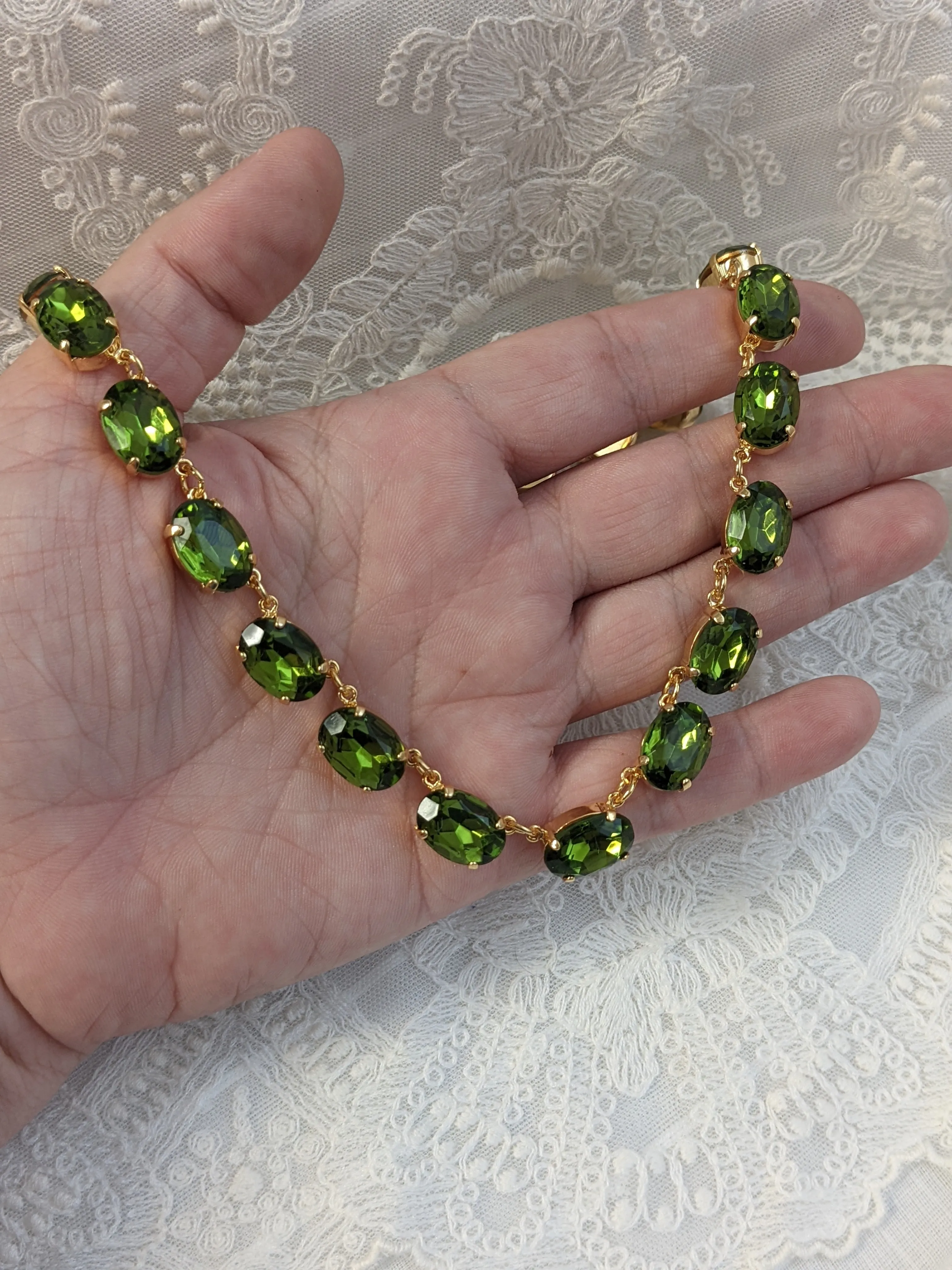 Olive Green Riviere Necklace - Medium Oval