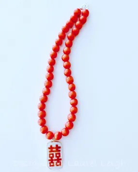 Orange Chinoiserie Pendant Necklace