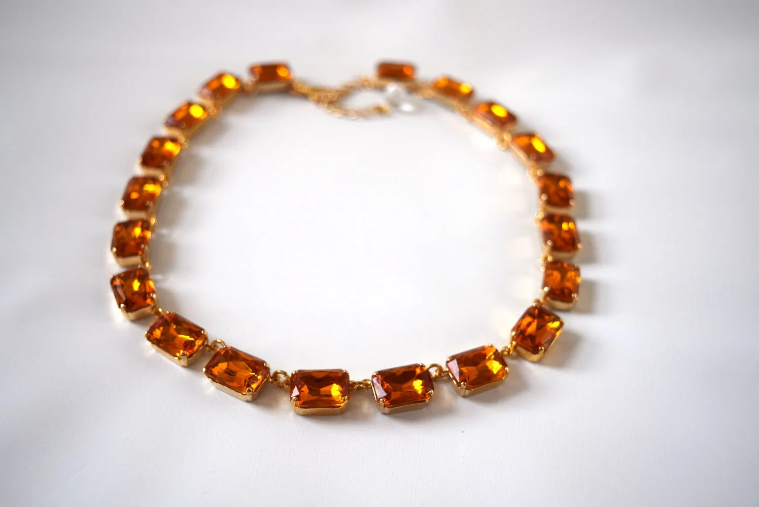 Orange Topaz Collet Necklace - Medium Octagon