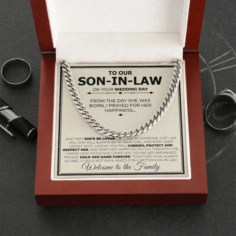 Our Future Son In Law Cuban Necklace. Son In Law Gift on Wedding Day, To My Son In Law on His Wedding Day