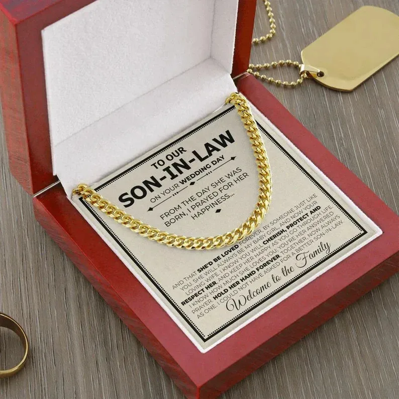 Our Future Son In Law Cuban Necklace. Son In Law Gift on Wedding Day, To My Son In Law on His Wedding Day