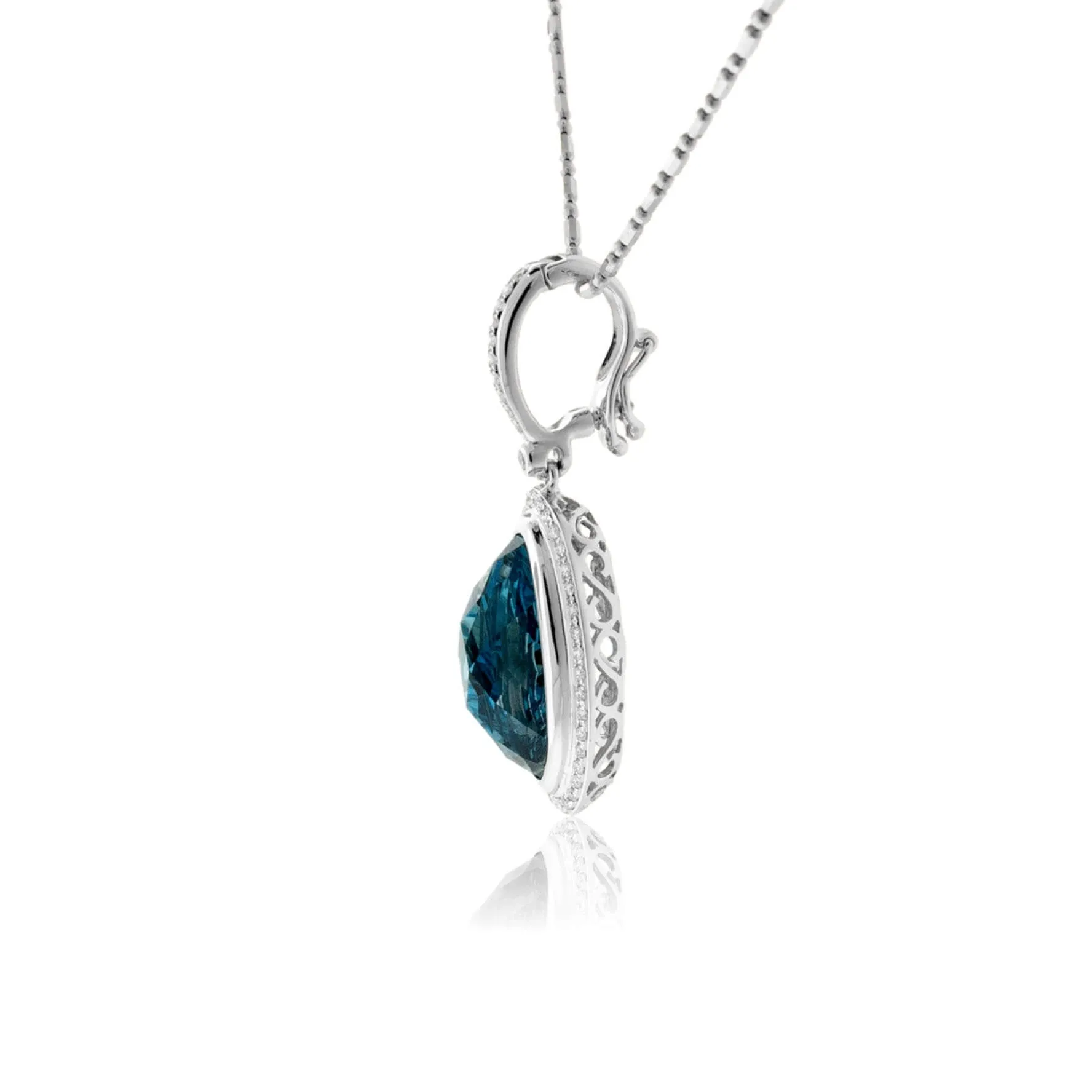 Oval Fancy Cut Blue Topaz & Diamond Halo Pendant