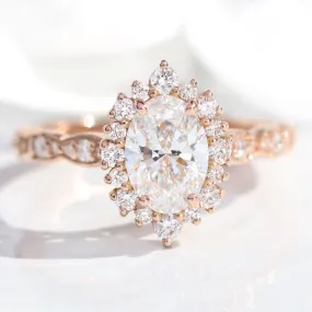 Oval Lab Diamond Scalloped Ring w/ Natural Diamonds in Tiara Halo Ring