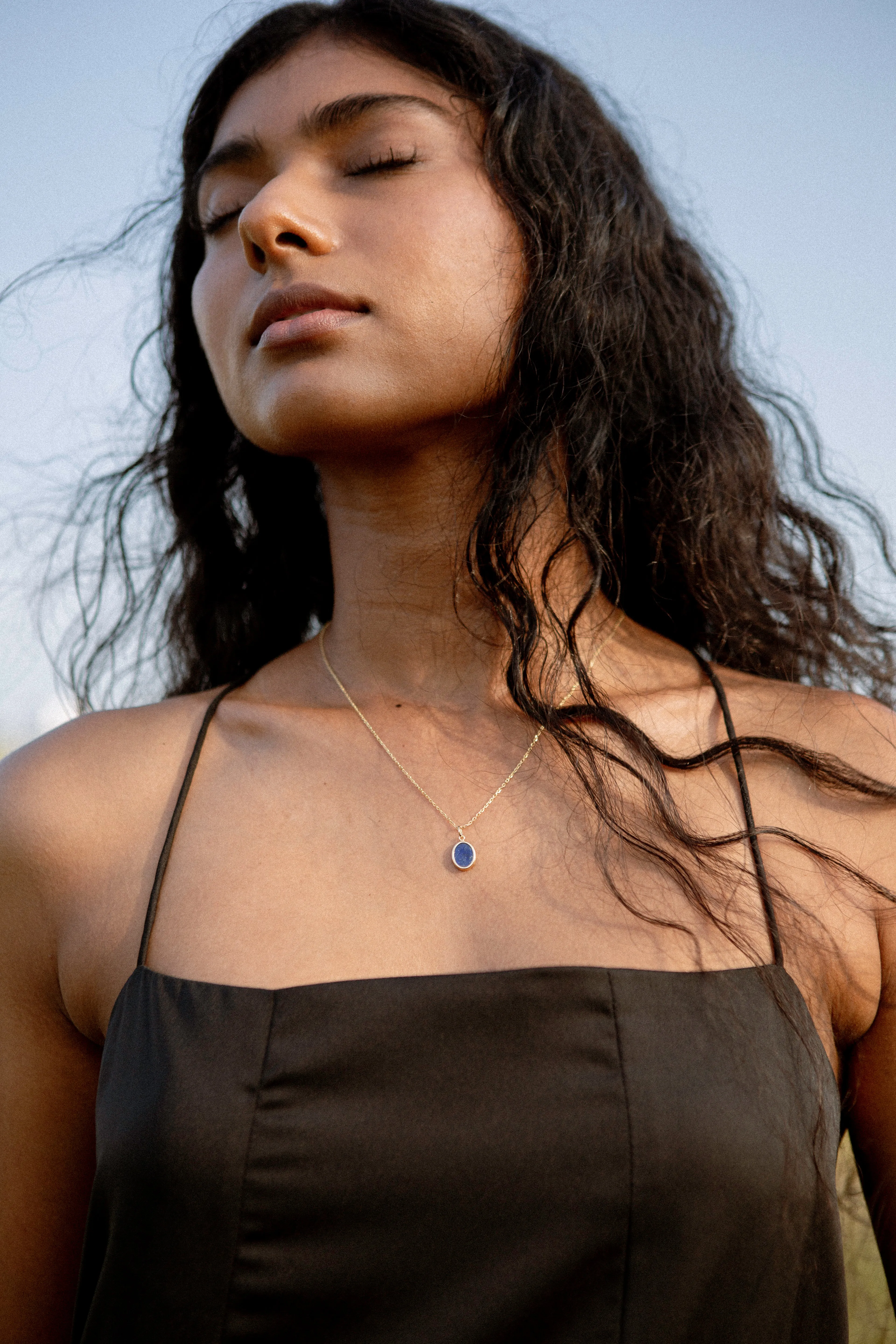 OVAL LAPIS LAZULI BEZEL SET PENDANT