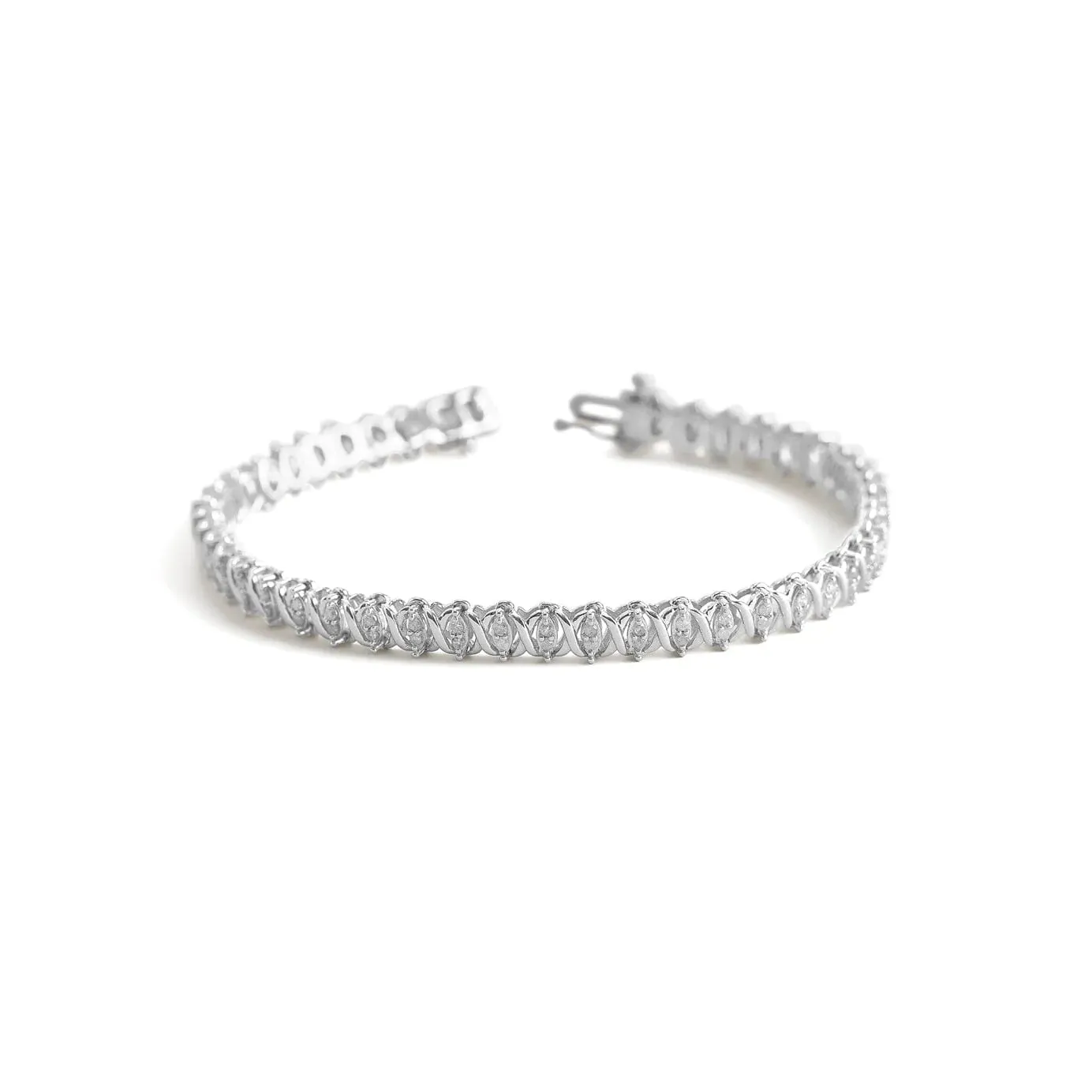 Paris Jewelry 1 Carat Genuine Diamond X-Link Tennis Bracelet 7.50 inch in Sterling Silver