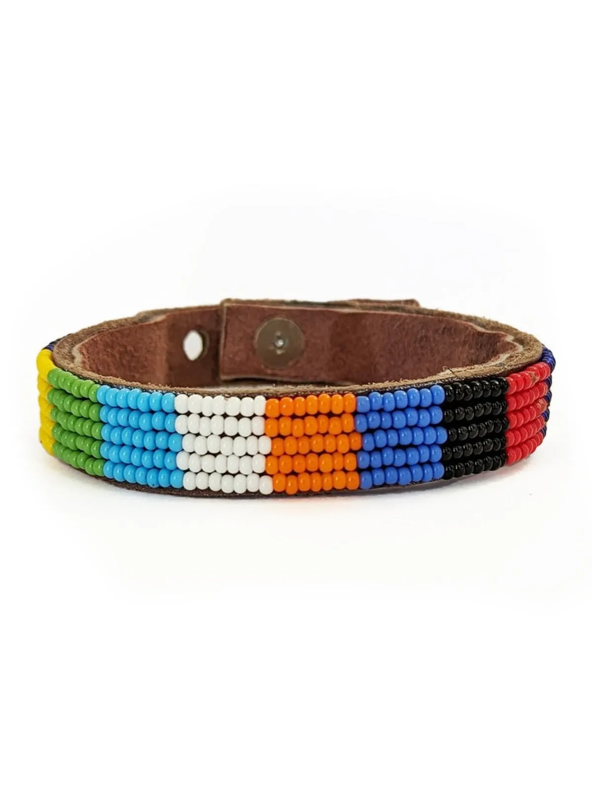 Patchwork Multi Beaded Leather Cuff