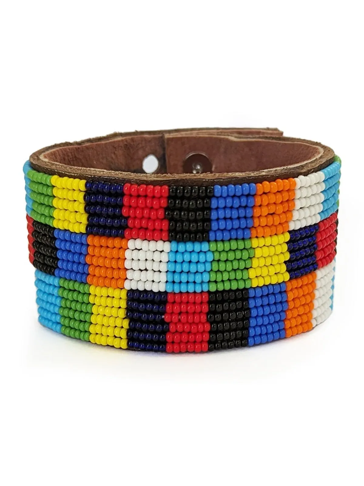 Patchwork Multi Beaded Leather Cuff