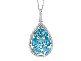 Pear Shape Blue Topaz Cluster Necklace