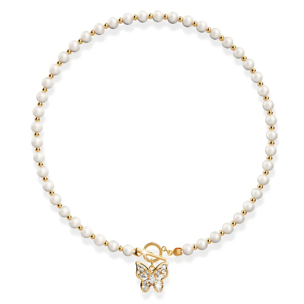 Pearl Butterfly Toggle Closure Choker Necklace in Gold