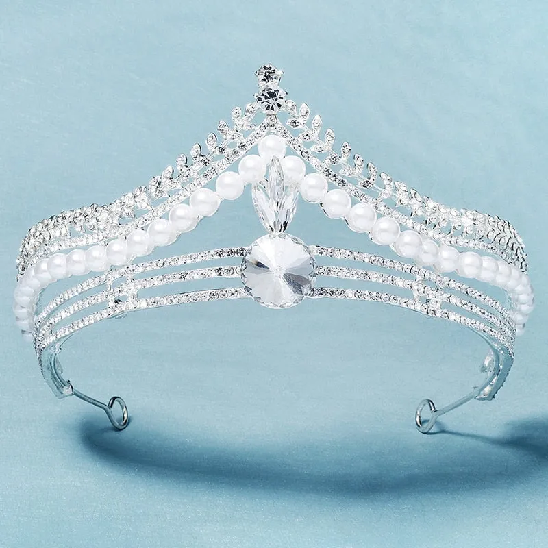 Pearl Crystal Rhinestone Bridal Tiara Crown Party Hair Accessory