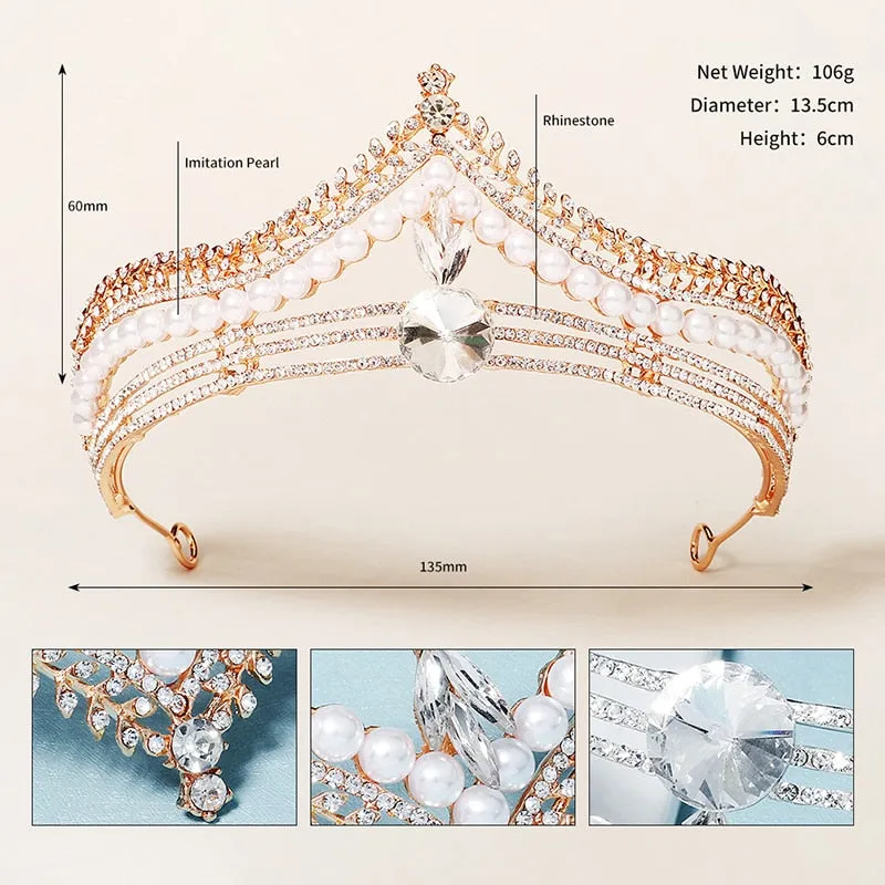 Pearl Crystal Rhinestone Bridal Tiara Crown Party Hair Accessory