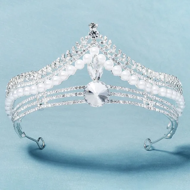 Pearl Crystal Rhinestone Bridal Tiara Crown Party Hair Accessory