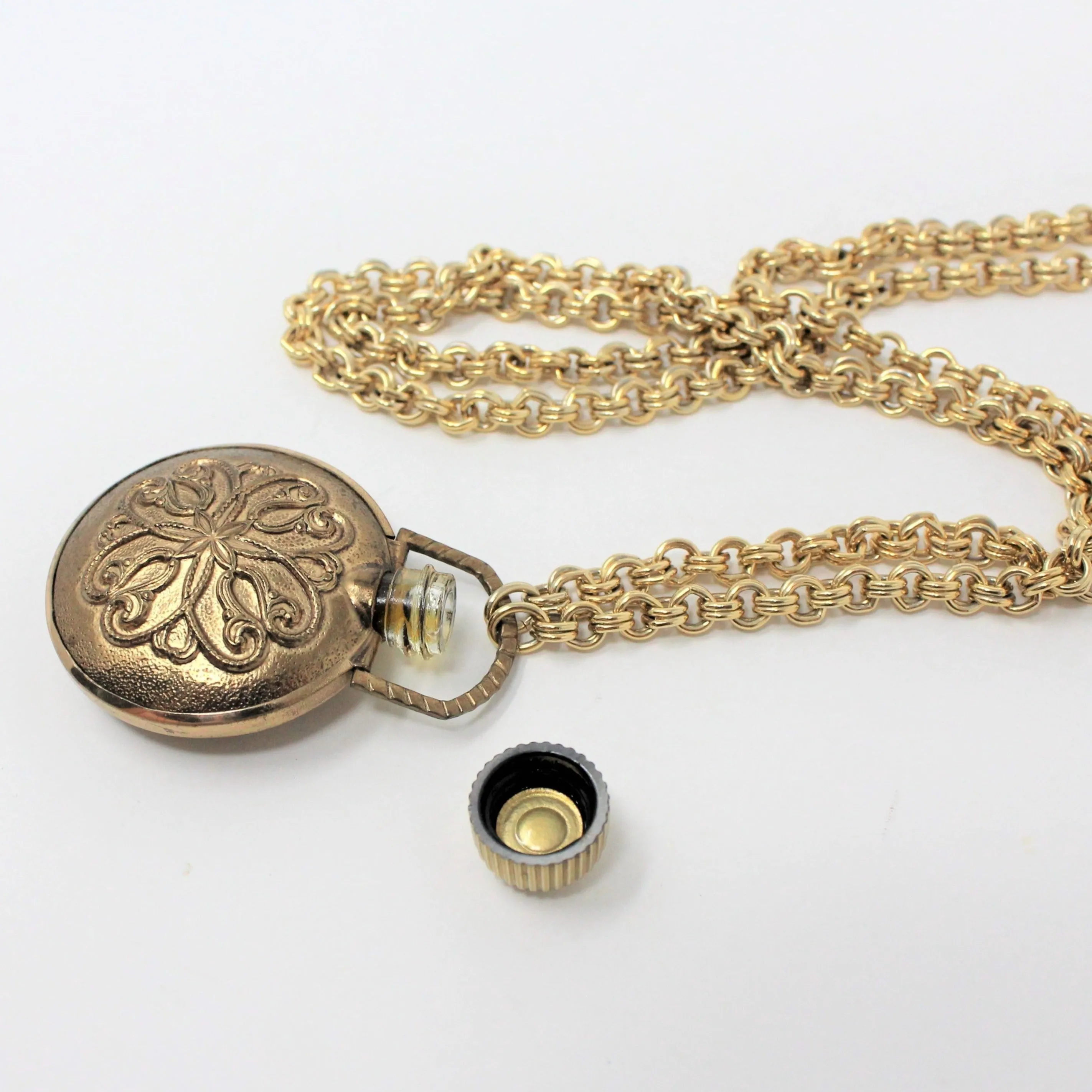 Pendant Necklace, Avon, Pocket Watch Style Perfume Bottle Necklace, Vintage, SOLD