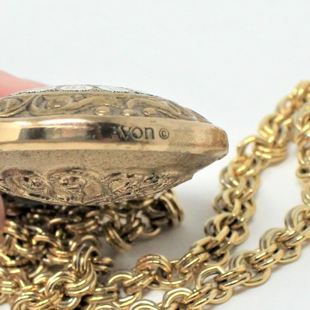 Pendant Necklace, Avon, Pocket Watch Style Perfume Bottle Necklace, Vintage, SOLD