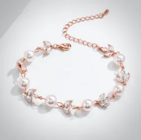 Perla - Pearl and Cubic Zirconia Bridal Bracelet - Available in Silver, Rose Gold and Yellow Gold