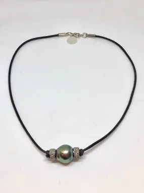 Perle By Lola Tahitian Pearl Choker with  Diamond Rondelles