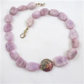 Pink Chunky Gemstone Necklace with Pretty Pink Handmade Focus