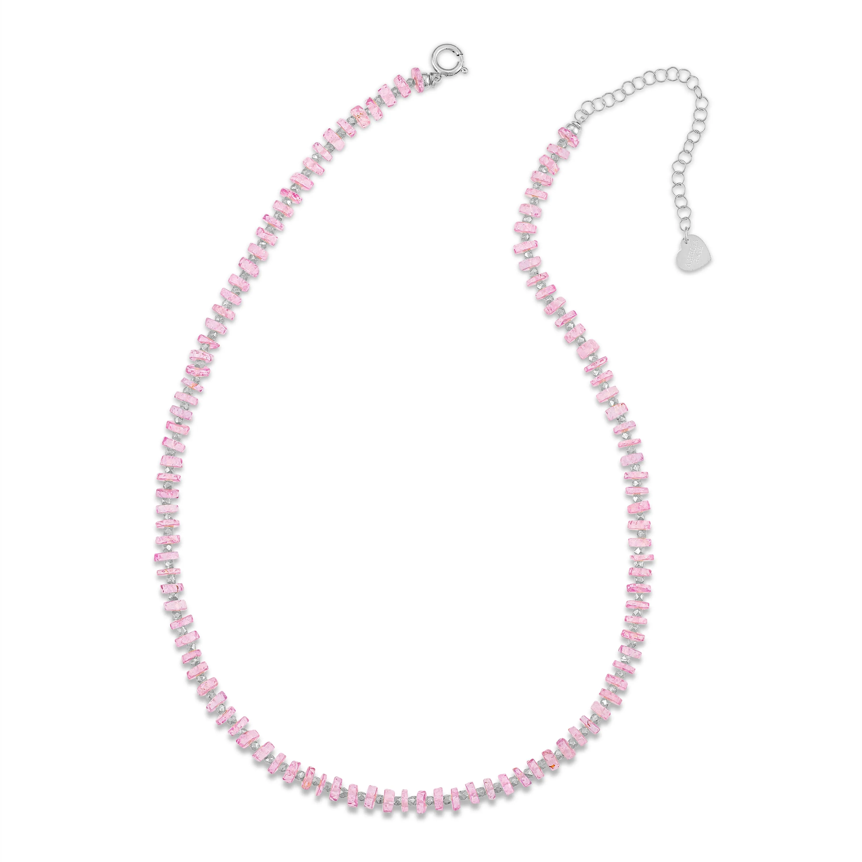 Pink Topaz Gemstone Heishi Necklace