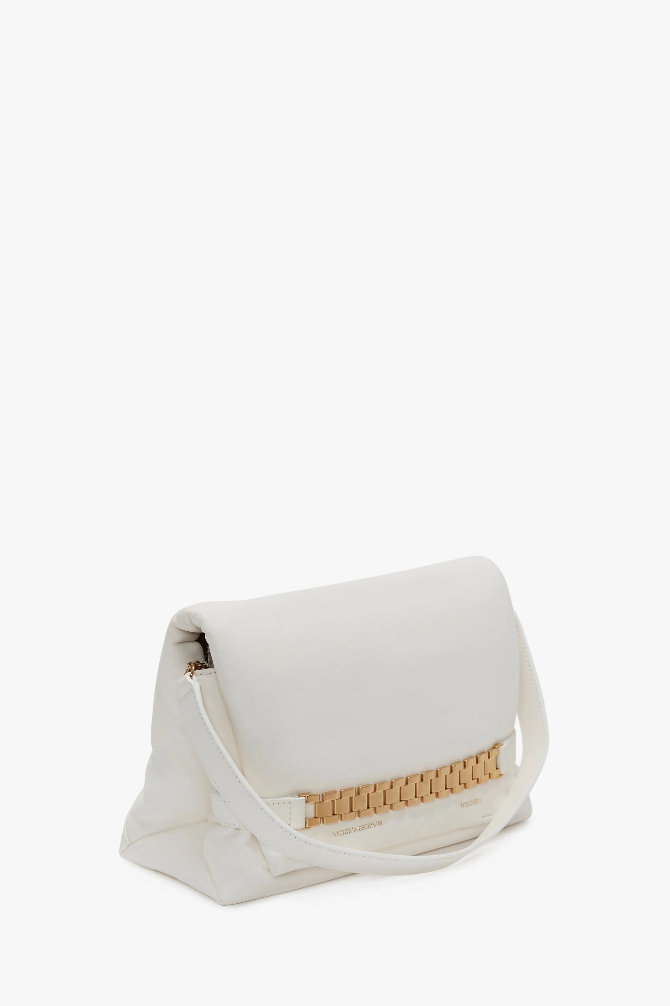 Puffy Chain Pouch Bag With Strap In White Leather