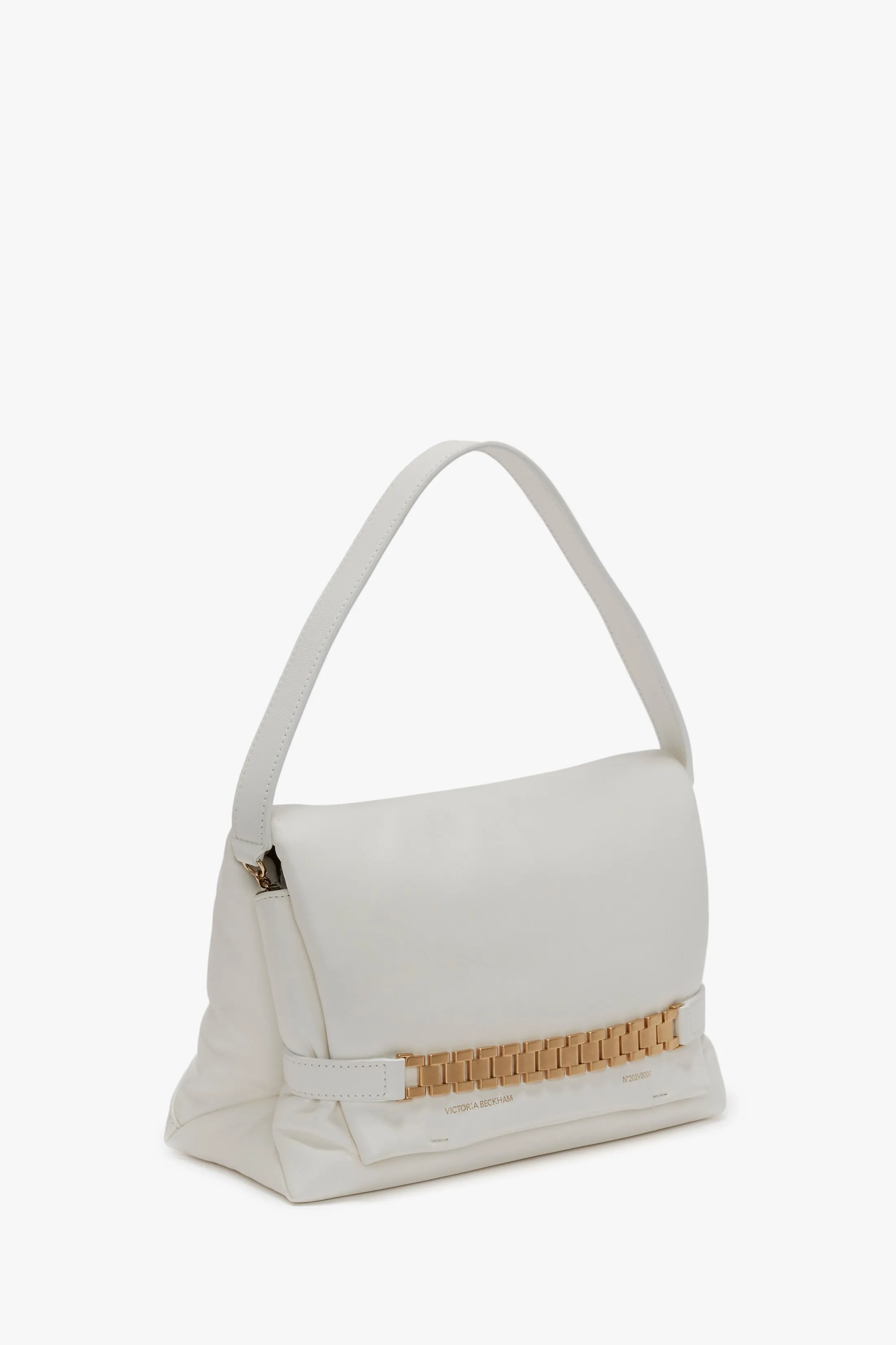 Puffy Chain Pouch Bag With Strap In White Leather