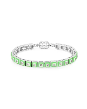 Pyramid Stud Tennis Bracelet- Bright Green- Silver