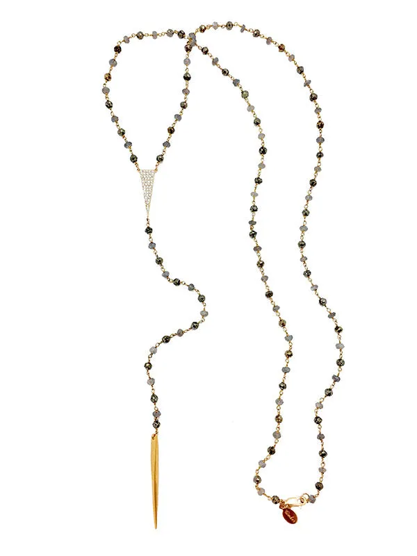 Pyrite & Lab Tri-CZ Lariat Necklace