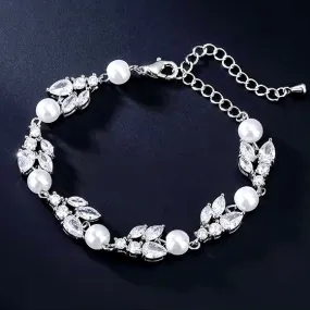 "Alara" - Pearl and Cubic Zirconia Bridal Bracelet - Available in Silver, Rose Gold and Yellow Gold