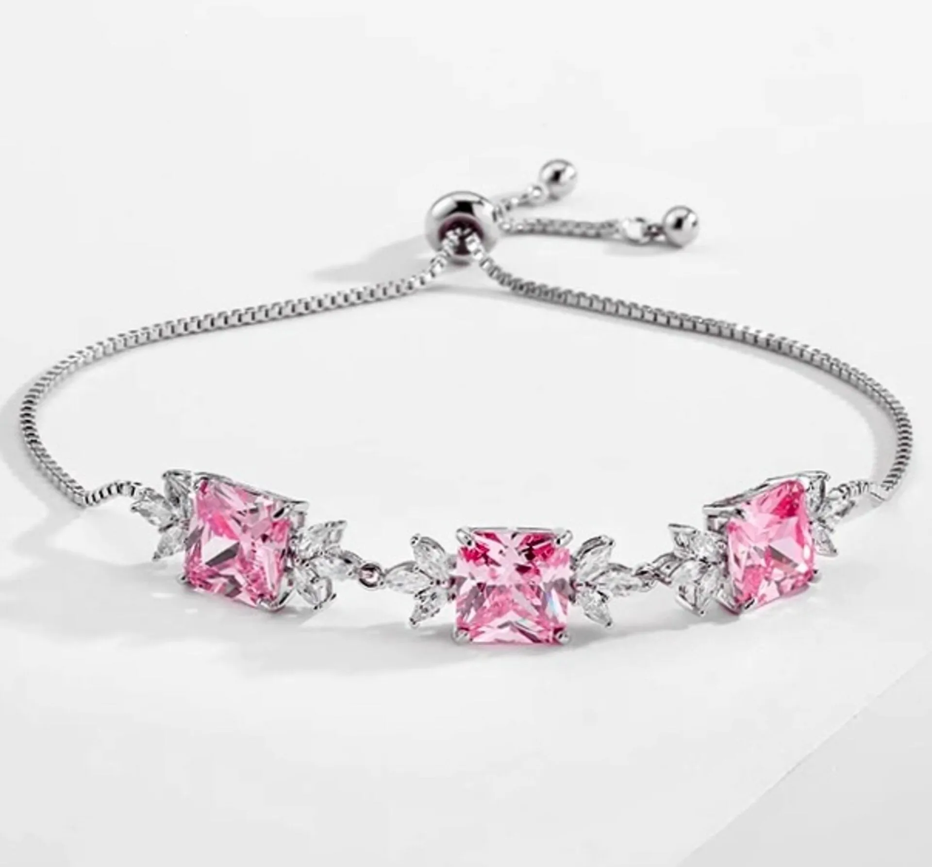 "Ava" - Pink Cubic Zirconia Bridal Bracelet