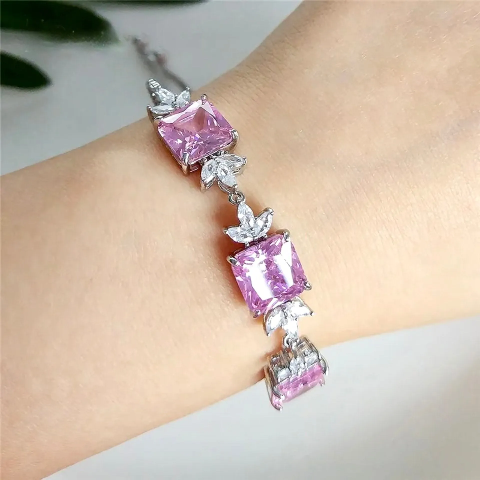 "Ava" - Pink Cubic Zirconia Bridal Bracelet