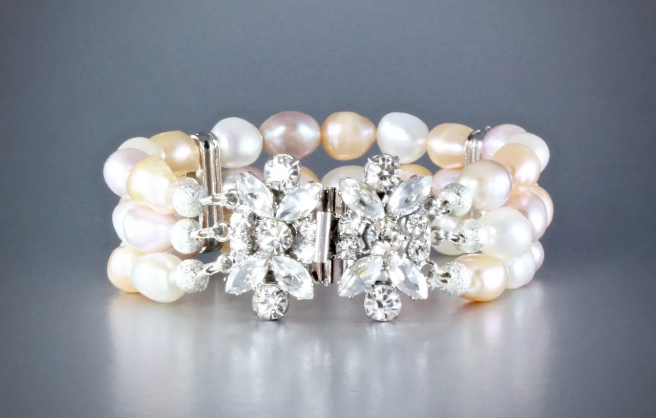 "Camilla" - Three-Strand Freshwater Pearl Bridal Bracelet