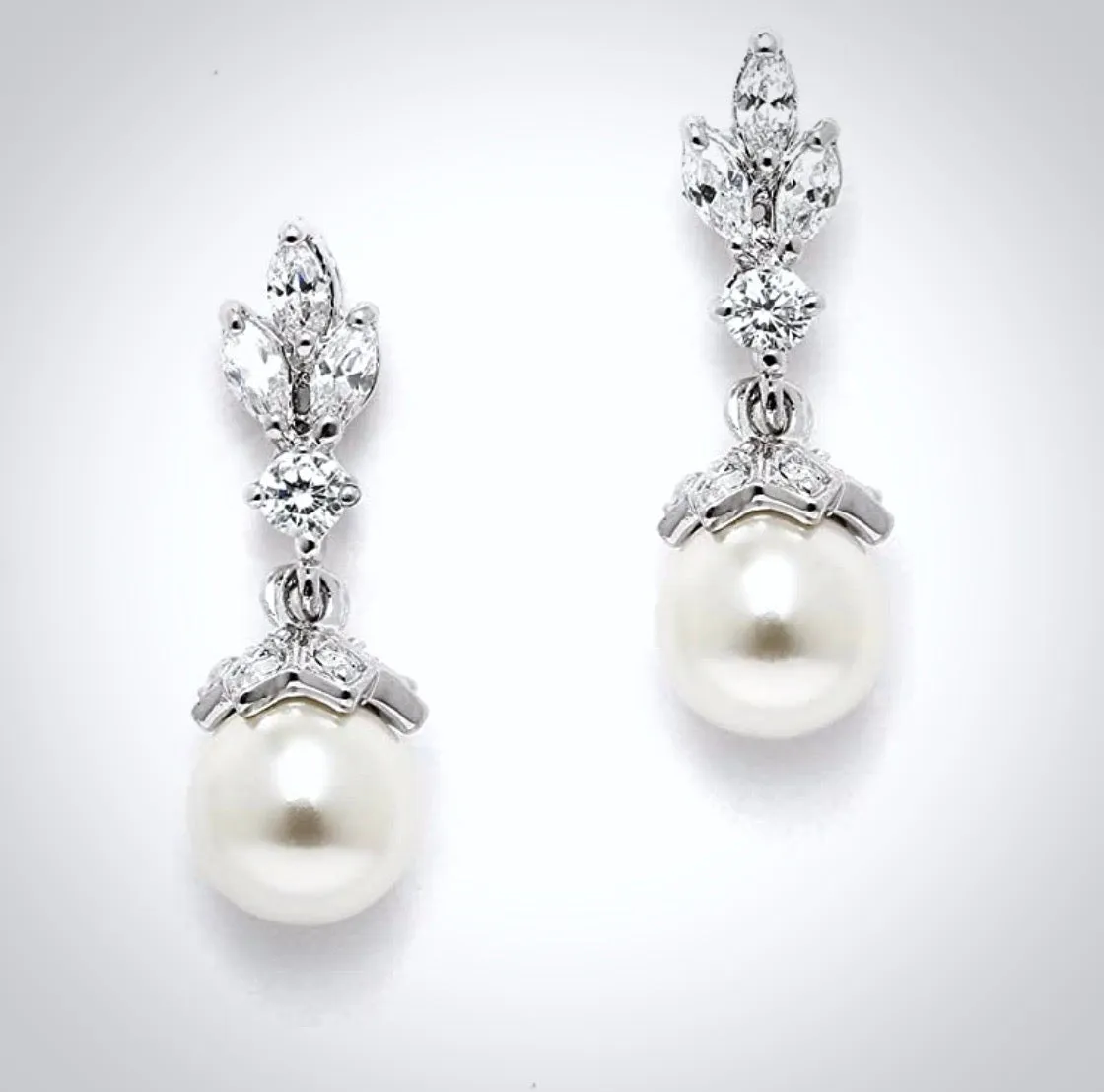 "Esme" - Pearl and Cubic Zirconia Bridal Earrings - Available in Silver, Rose Gold and Yellow Gold