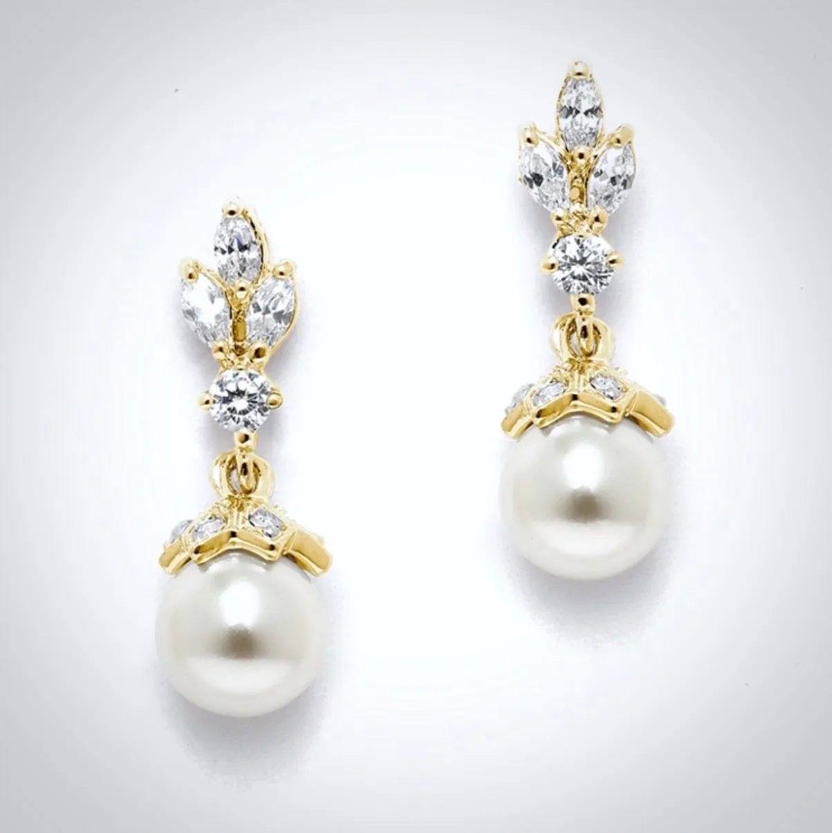 "Esme" - Pearl and Cubic Zirconia Bridal Earrings - Available in Silver, Rose Gold and Yellow Gold