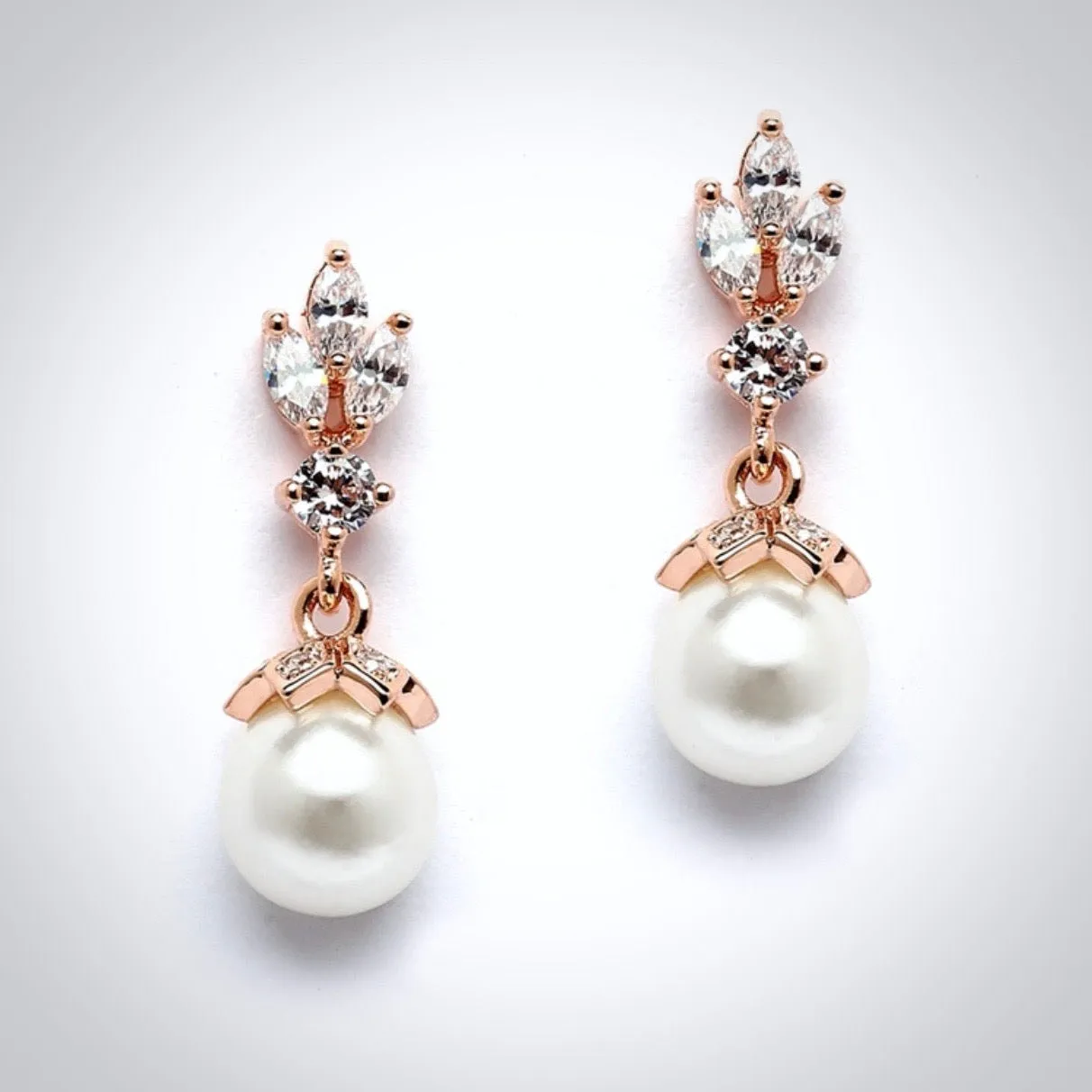 "Esme" - Pearl and Cubic Zirconia Bridal Earrings - Available in Silver, Rose Gold and Yellow Gold