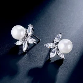 "Farrah" - Pearl and Cubic Zirconia Bridal Earrings - Available in Silver, Rose Gold and Yellow Gold