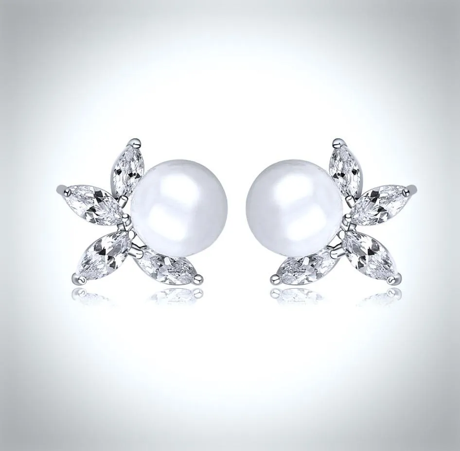 "Farrah" - Pearl and Cubic Zirconia Bridal Earrings - Available in Silver, Rose Gold and Yellow Gold