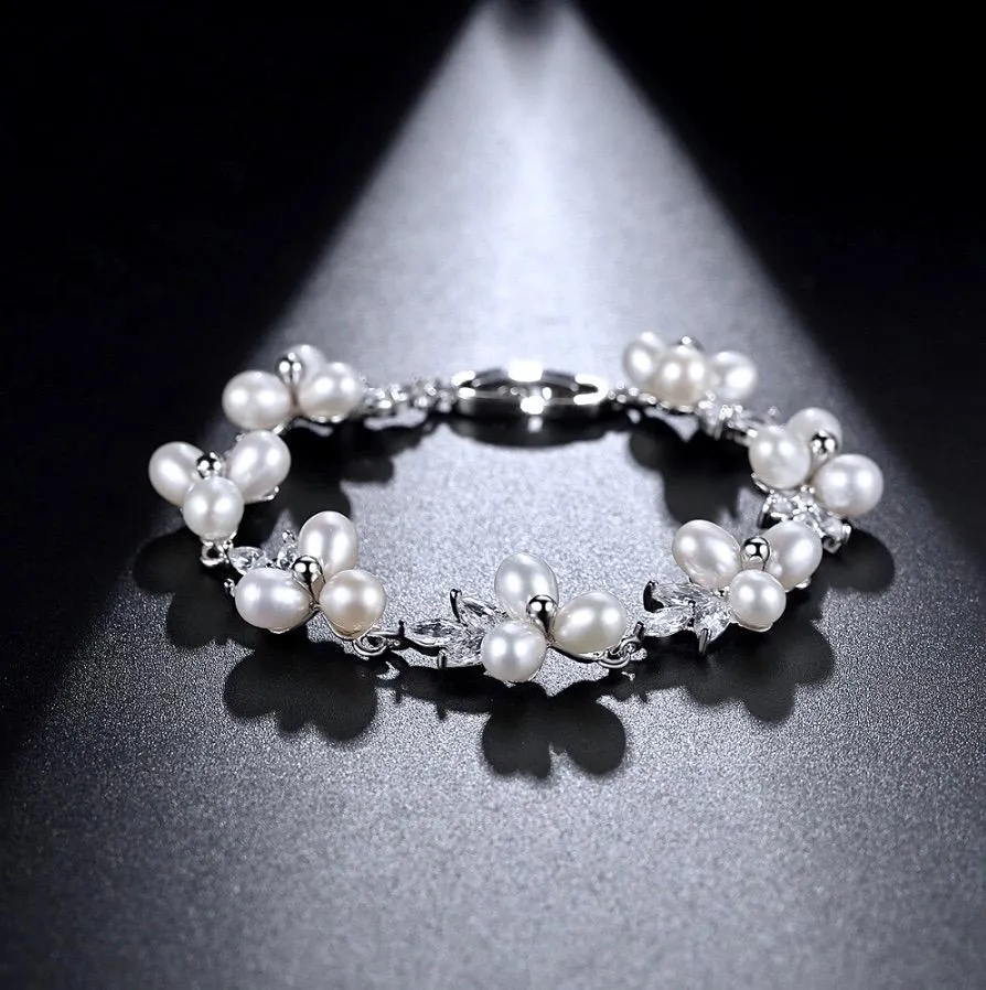 "Lena" - Freshwater Pearl and Cubic Zirconia Bridal Bracelet