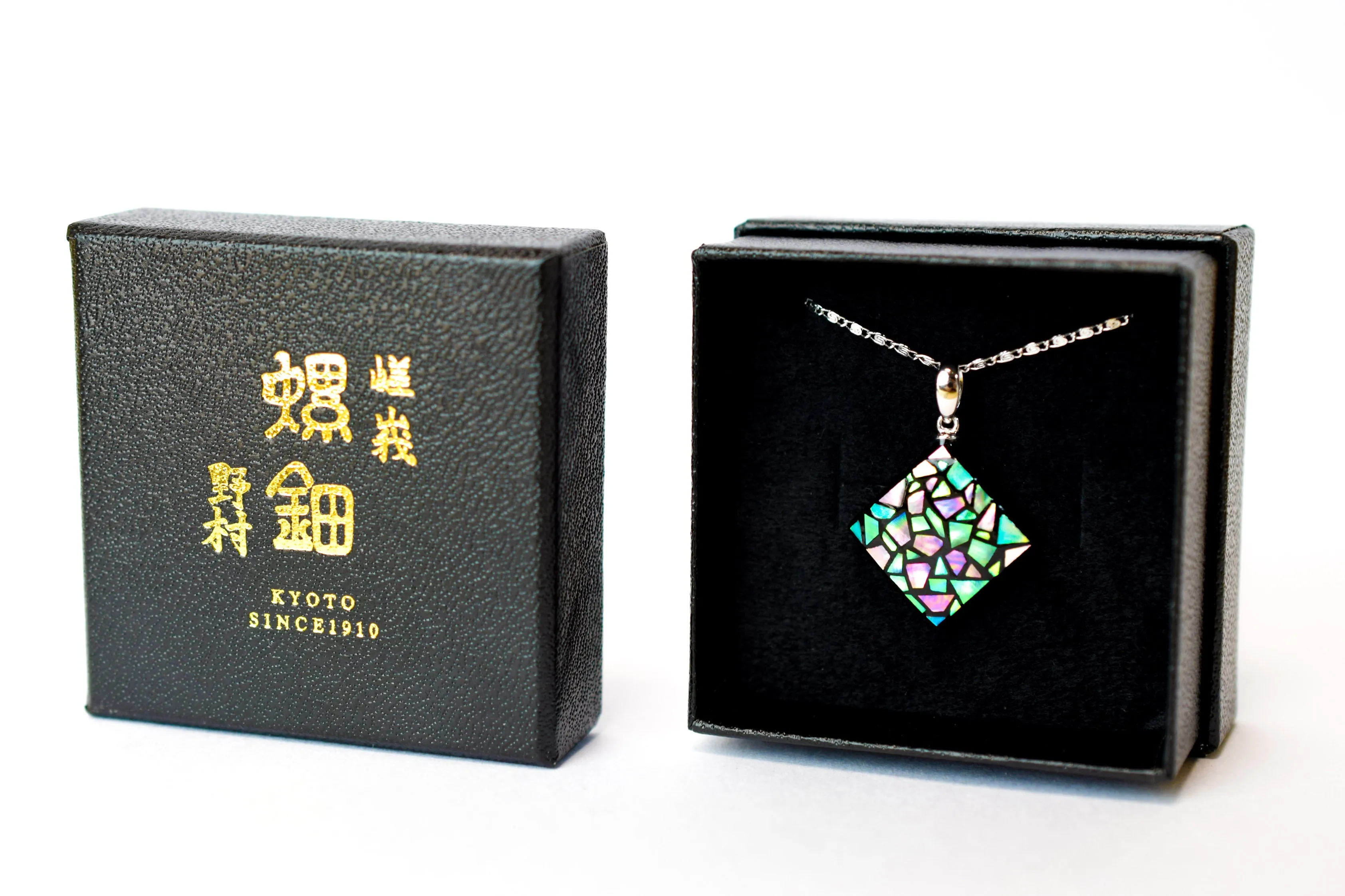 Raden Pendant Necklace - Stained Glass Style / Pink Color / Medium Size-, Japanese Lacquer Jewelry, Kyoto Jewelry